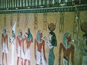 Hathor among the deities greeting the newly dead pharaoh, Thutmose IV, from his tomb in the Valley of the Kings, Luxor, Egypt