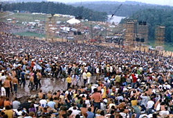The crowd at Woodstock filled a natural amphitheater with the stage at the bottom.
