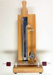 Mercury column to measure pressure.