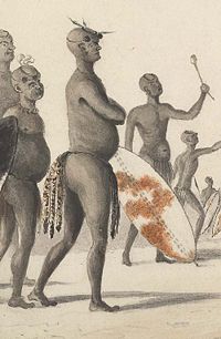 King Mzilikazi, as portrayed by Captain William Cornwallis Harris, circa 1836.