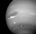 Great Dark Spot (top), Scooter (middle white cloud), and the Wizard's eye (bottom)