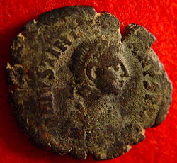 Justinian I, depicted on a contemporary coin