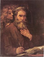 Rembrandt's version of an angel whispering into the ear of the Evangelist Matthew