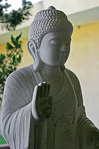 A stone image of the Buddha