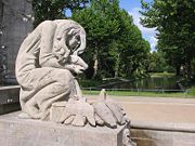 This sculpture illustrates the Grimm version of Cinderella with the birds