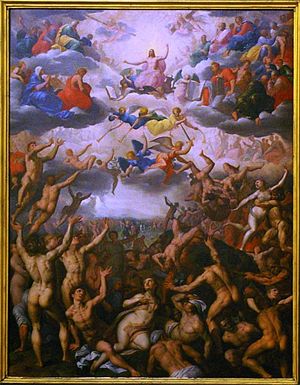The Last Judgment: believers ascend into Heaven while sinners and those who reject the faith are doomed to Hell.