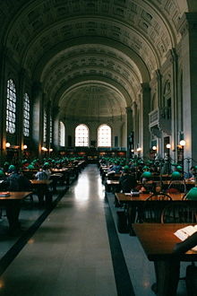 Bates Hall reading room in the Boston Public Library