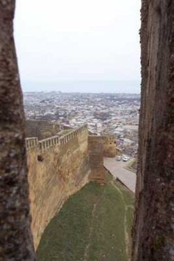 Wall of the Derbent citadel —the only Sassanid fortification in existence.