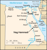 Map shows the location of Nag Hammadi, where the complete text of the Gospel of Thomas was discovered in 1945.