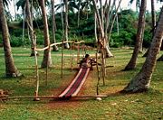 Making a rug from coconut fiber.