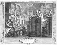 The interior of St Peter's on Vere Street, by William Hogarth. Maurice was incumbent for nine years