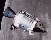 The Apollo 15 Command/Service Module as viewed from the Lunar Module on August 2, 1971.