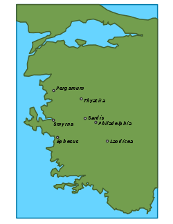 Location of the seven churches in today's Turkey