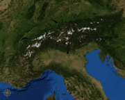 The European Alps from space in 2002.