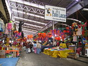 Halloween piñatas and other decorations for sale at the Jamaica Market in Mexico City.