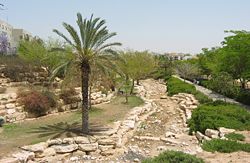 Dry river bed in Natal Ashan park. Beersheba's water supply in the midst of an arid desert made it an attractive population center.