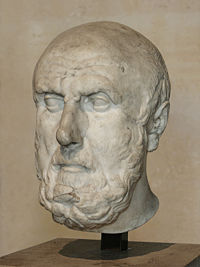 A partial marble bust of Chrysippus from the Roman era