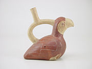Moche Parrot ceramic vessel. 200 C.E. Larco Museum Collection Lima, Peru.