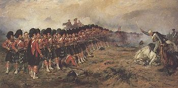 The Thin Red Line of 1854. This painting by Robert Gibb is housed at the Argyll and Sutherland Highlanders regimental museum at Stirling Castle.
