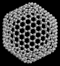 Fullerene C540. A lattice of five- and six-membered rings of carbon atoms, forming an overall spherical shape.