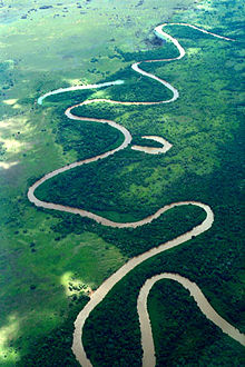 A meandering river.
