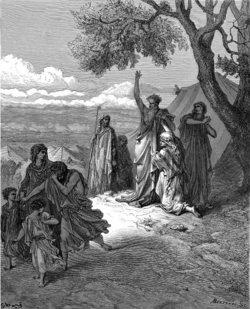 Noah Cursing Canaan, Gustave Doré (1832–1883), from the Dore Illustrated Bible (1865). The Bible's account of Noah's curse upon Canaan was used in the nineteenth century as a justification for slavery.