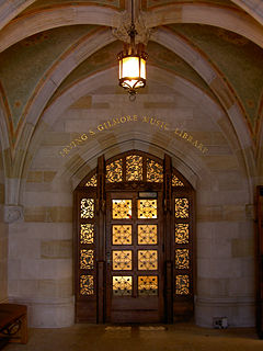 Entrance to the Gilmore Music Library inside Sterling Memorial Library at Yale University. Picture by Henry Trotter, 2005.