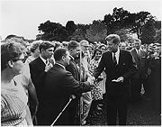 John F. Kennedy greets volunteers on August 28, 1961.