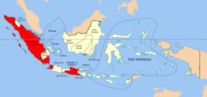 The United States of Indonesia, December 1949 - the Republic of Indonesia is shown in red