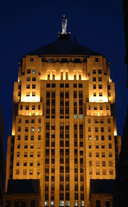The Chicago Board of Trade Building at night.