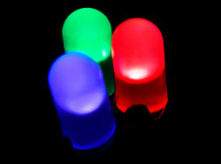 Blue, green, and red LEDs.