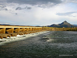 The weir from Albania's only large scale power station.Photo by Christian Guthier