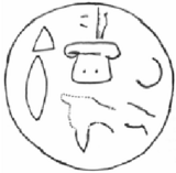 Drawing of the hieroglyphic seal found in the Troy VIIb layer.