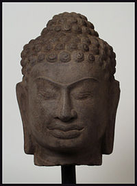 Mon Buddha, art of Dvaravati period, c. seventh century. Frontal view.