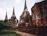 Three pagodas of Wat Phra Si Sanphet which house the remains of King Borommatrailokanat, King Borommarachathirat III and King  Ramathibodi II