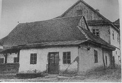 "Exterior of the Baal Shem Tov's Shul (synagogue) in Medzhybizh, circa 1915. The shul no longer exists.