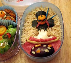 A Japanese bento (box lunch) in a geisha design.