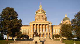 The Iowa State Capitol, featuring its golden dome.