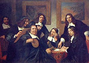 The Governors of the Haarlem Guild of St Luke in 1675. Jan de Bray painted himself second from the left.