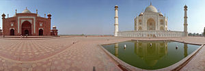 The Taj Mahal, taken from a 360-degree view between the mosque and the mausoleum
