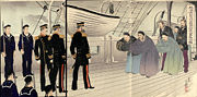 Chinese forces, with their foreign advisors, surrendering to Admiral Itoh Sukeyuki at the Battle of Weihaiwei.