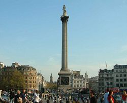 Trafalgar Square in London is one of the most famous public places in England.