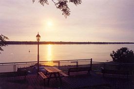 The sun rising over the Paraná River, from the northeast side of Rosario, Argentina