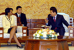 Secretary Rice met with South Korean President Roh Moo-hyun at the presidential house in Seoul. Secretary Rice visited South Korea on March 19-20, 2005, the fifth stop of her trip to Asia.