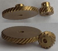 Helical gears from a Meccano construction set.
