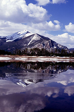 Snowmelt runoff fills a reservoir in the Rocky Mountains near Dillon, Colorado