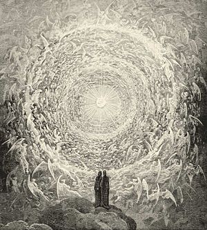 Paradise—Dante and Beatrice gaze upon the highest Heaven (The Empyrean); from Gustave Doré's illustrations to the Divine Comedy.