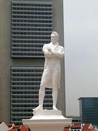 Statue of Thomas Stamford Raffles by Thomas Woolner, erected at the spot where he first landed at Singapore. He is recognized as the founder of modern Singapore.
