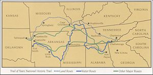 Trail of Tears, Cherokee removal routes in the 1830s.
