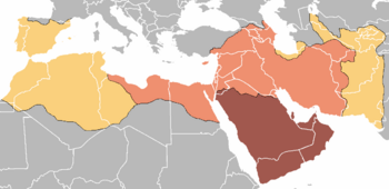 Egypt under the rule of the Rashidun, drawn on the modern state borders. ██ Prophet Mohammad, 622-632 ██ Patriarchal Caliphate, 632-661 ██ Umayyad Caliphate, 661-750